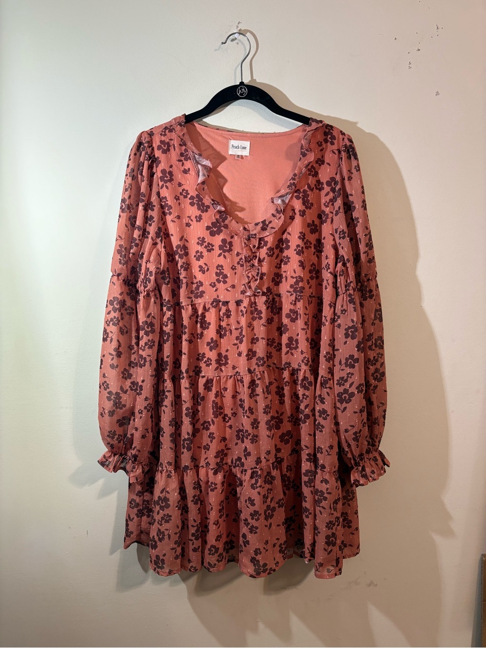 Peach‎ Love dress women’s medium babydoll dress coral floral print tier bottom
